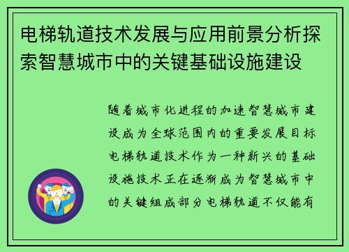 电梯轨道技术发展与应用前景分析探索智慧城市中的关键基础设施建设